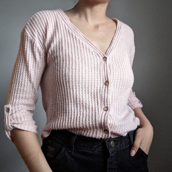 (2/$20) Light pink waffle knit cardigan - Picture 1 of 3